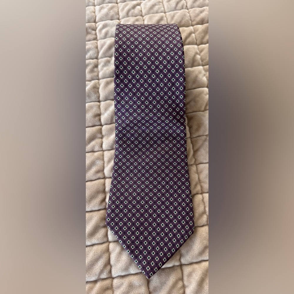 Christian Dior Silk Necktie‎ Purple Geometric Designer Tie Made Italy